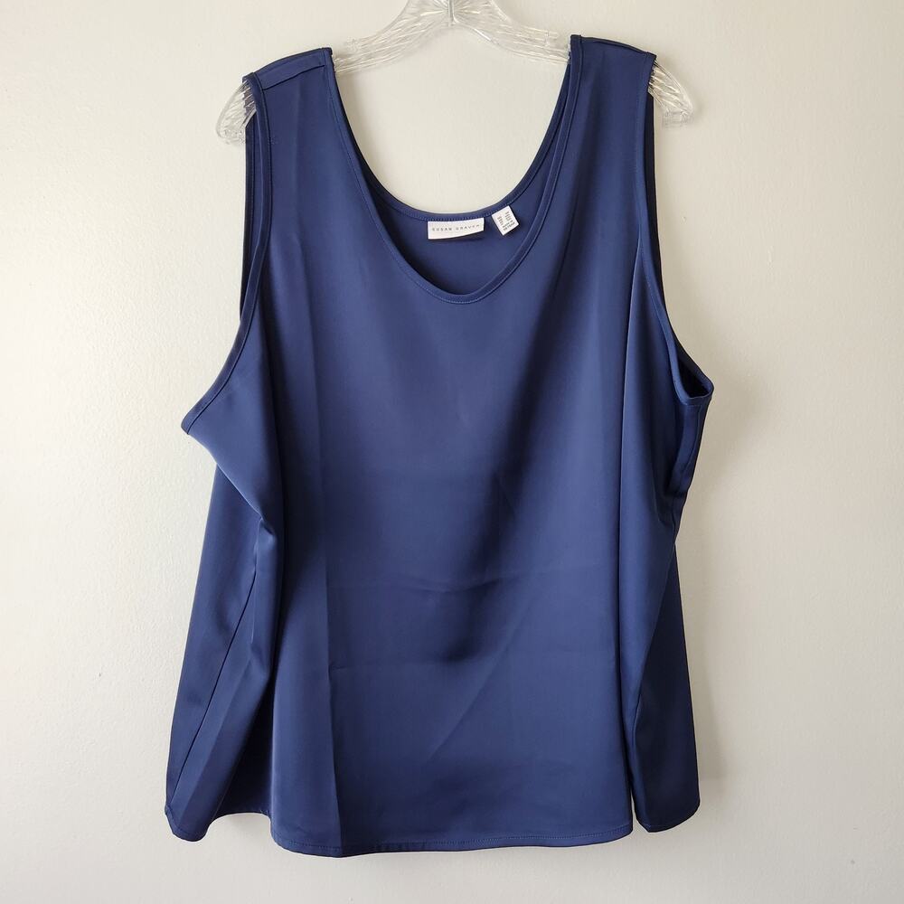 Susan Graver Tank Womens 2X Navy Satin Sheen Elevated Basic Smart Casual Capsule